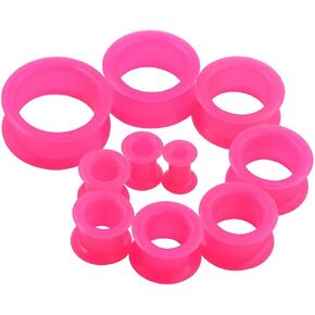 1 PAIR (2pcs) PINK SILICONE EYELET TUNNELS Double Flare Gauges Thin Soft Flexible Flesh Plugs 1033