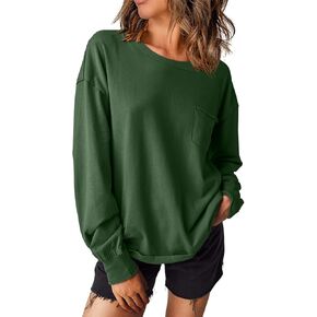 EVALESS Womens Casual Fall Tops 2024 Crewneck Long Sleeve Shirts Dropped Shoulder Loose Fit Basic T Shirts Cotton Tee Clothes