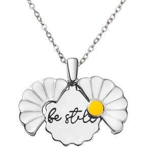 PANTIDE Christian Daisy Locket Necklace for Women - Be Still Engraved Faith Religious Necklace Inspirational Stainless Steel Jewelry Birthday Gift in Kuwait