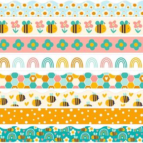 Whaline 82Ft Bee Bulletin Board Borders 8 Designs 72Pcs Boho Bee Honeycomb Bulletin Board Stickers Back to School Border Trim for School Classroom Home Party Decor