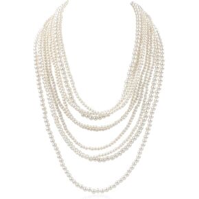 RIAH FASHION Acrylic Faux Pearl Statement Necklace - Bridal Wedding Drape Long Wrap Multi Layer Simple Necklace Braided, Twisted, Bib, Hammock, Layering in Kuwait