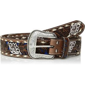 Nocona Belt Co. Unisex-Adult's Nocona Buckstitch Edge Inlay Paited Flower Belt