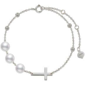 SISGEM Solid 14k Gold Cross Bracelet for Women, Classic Gold Sideways Crucifix Cross Bracelet Blessed Religious Jewelry Gift for Her, Mom, Wife 8"