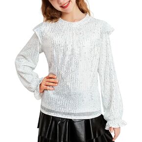 GRACE KARIN Girls Sparkly Sequin Pullover Tops Long Sleeve Formal Party Glitter Blouse Shirt Size 5-12 Years