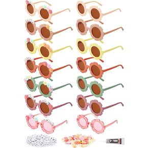 14 Pcs DIY Round Flower Sunglasses Beaded Daisy Sunglasses with Random Letter Beads Daisy Charms Glue for DIY Name