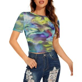 Women's Summer Mesh Tops Short Sleeve See Through Sheer T Shirt Bodycon Blouse Clubwear