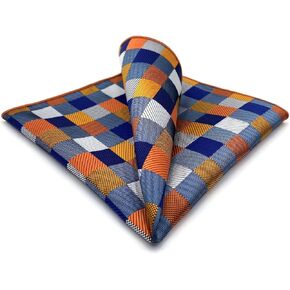 Tie Sets for Men Neckties Blue Orange Check Matching Pocket Square