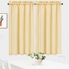Kitchen Curtains 45 inch Long Casual Weave Small Window Curtain Kitchen Bathroom Basement Bedroom Drapes - 30" x 45", Yellow, Set of 2