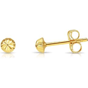 14K Yellow Gold Half Ball Stud Earrings, Hand Engraved Diamond-cut Half Ball Stud Earrings, 14K Butterfly Push-back Sleeper Earrings