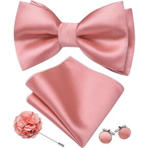 Barry.Wang Pre-tied Bow Ties for Men Adjustable Solid Color Tuxedo Bowtie Set with Hanky Cufflinks Brooch Wedding Party