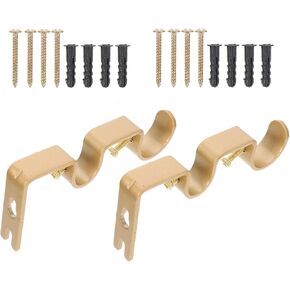 MAGICLULU Curtain Rod Brackets Double Rod Holders Double Curtain Rod Brackets Hanging Brackets Drapery Rod Bracket 2 Sets Golden Curtains Holders