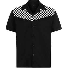 Men's 50s Retro Camp Rockabilly Style Cotton Mens Dress Shirts Bowling Shirts