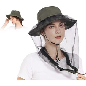 Mosquito Head Net Hat - Bug Cap UPF 50+ Sun Protection with Hidden Netting for Beekeeping Hiking Men & Women