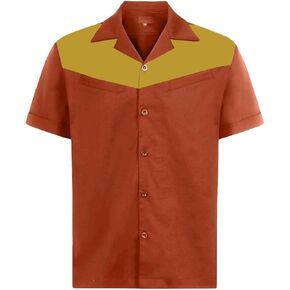 Men's 50s Retro Camp Rockabilly Style Cotton Mens Dress Shirts Bowling Shirts