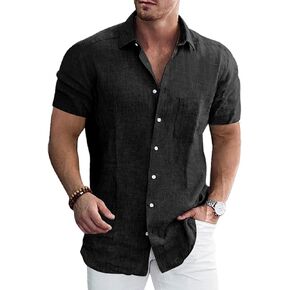 Men's Casual Short Sleeve Button Down Dress Shirt Beach Summer Shirt