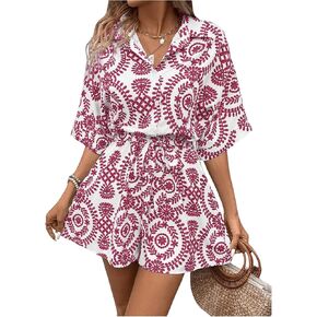 بذلة نسائية من Floerns مطبوعة بأكمام قصيرة وأزرار أمامية من طراز Boho