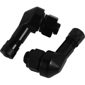 Black 90 Degree CNC Motorcycle Tire Valve Stems TV25AL for Aprilia, Ducati, KTM, Easy Installation, 0.357" / 8.3mm+0.3mm Aluminum Alloy - Suitable for Tubeless Tires- Pack of 2
