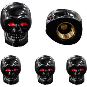 5 PCS Skull Style Tire Valve Stem Caps with Rubber Ring, Red Eyes Car Air Caps Cover, Antirust Copper Liner Tire Caps, Universal Stem Covers for Cars, SUVs, Bikes, Trucks (Black)