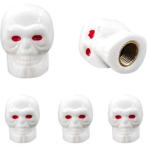 5 PCS Skull Style Tire Valve Stem Caps with Rubber Ring, Red Eyes Car Air Caps Cover, Antirust Copper Liner Tire Caps, Universal Stem Covers for Cars, SUVs, Bikes, Trucks (Black)