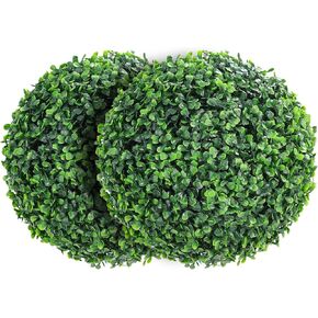 2 Pcs Artificial Plant Topiary Balls Outdoor, 19" Faux Boxwood Balls Fake Green Plants Decorative Spheres for Front Porch Patio Garden Backyard Home Wedding Decor