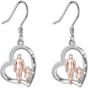 Father Daughter Earrings from Dad Mom for Daughter Sterling Silver Father Daughter Drop Dangle Heart Earrings Jewelry Gifts