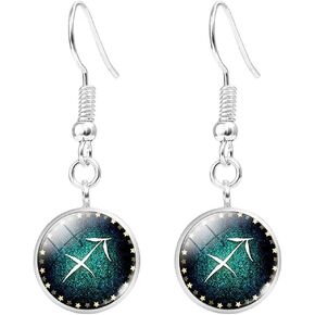 Zodiac Constellation Earrings for Women Geometric Circle Round Time Gemstone Horoscope Dangle Drop Earrings Teen Girls Birthday Gift Jewelry