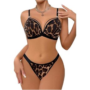 SOLY HUX Women's Leopard Print Lingerie Set Wireless Bra and Panty Underwear Sets