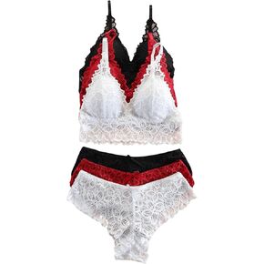 SOLY HUX Women's 6 Piece Lingerie Lace Bra and Panty Underwear Sets