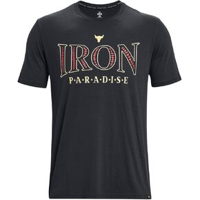 Under Armour Men's Project Rock Iron Paradise Short Sleeve T-Shirt (US, Alpha, Medium, Regular, Regular, Black/Mesa Yellow)