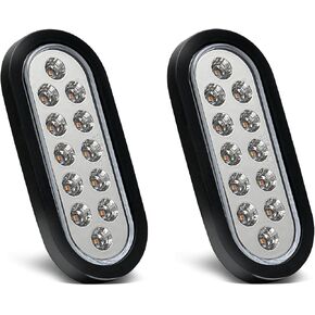 2Pcs 6 inch Oval 12 LED Red Stop Turn Tail Lights White Reverse Lights Back Up Ligths 6" Dual Color Red/White Trailer Truck Tail Lights with Grommet & 3 Prong Wire Pigtails IP67 Waterproof