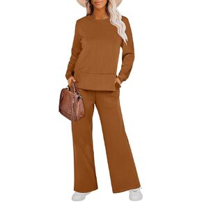 ANRABESS Women 2 Piece Outfits Sweatsuit Long Sleeve Crewneck Sweatshirts Wide Leg Sweatpants Lounge Set Tracksuit 2024 Fall