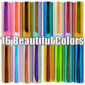 20 pack 12x12 Holographic Premium Permanent Vinyl Sheets 16 Colors + 4 Bonus Transfer Paper Sheets For Cricut Explore Air 2 Silhouette Cameo and Other Vinyl Cutter Machines