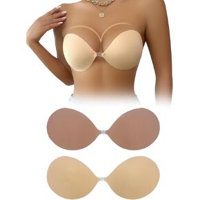 Adhesive Bra, Breast Lift Strapless Backless Silicone Bra Nippless Covers Push Up Self Invisible Sticky Bra for Women - M in Kuwait