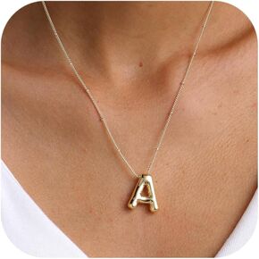 Letter Necklace Gold 14K Gold Plated Bubble Necklace Letter Balloon Letter Necklace for Women Dainty Bubble Alphabet Pendant Personalized Jewelry Gift
