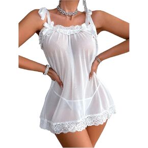 SHENHE Women's Lace Babydoll Lingerie Nightdress Sheer Mesh Spaghetti Strap Nightgown
