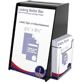 قفل صندوق الاقتراع مع جيب على شكل دخول واسع 4 بوصة وحامل لافتة أكريليك أسود 5.75 بوصة × 5.5 بوصة × 8.75 بوصة صندوق إسقاط لمجموعة الأطراف من حاملي التسويق