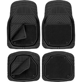 Cat Detachable Deep Dish Car Floor Mats for Auto Rubber w/ Removable Carpet Liner - Easy-Clean Automotive Floor Liners Heavy Duty All Weather Set, Black