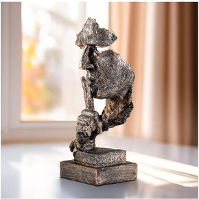 13" Golden Speak No Evil Thinker Statue - Unique Room Decor for Men, Stylish Living Room Decor and Accessories, Resin Home Décor Accents for Table, Desk & Shelves, Gift for Boyfriend