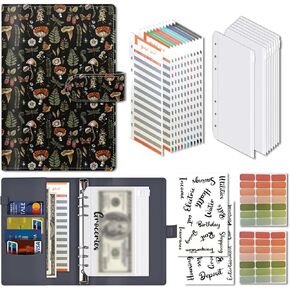 Budget Binder, Cute A6 Money Saving Binder with Zipper Envelopes, PU Leather Money Organizer for Cash, Expense Budget Sheets and Cash Envelopes for Budgeting Black White Plaid