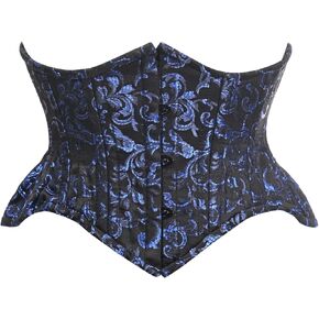 Daisy corsets Womens Top Drawer Black/Blue Brocade Double Steel Boned Mini Cincher Corset