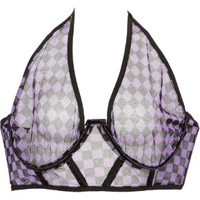Daisy corsets Womens Lavish Black/Purple Checker Mesh Underwire Cincher W/Built in Halter Top