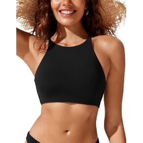 CRZ YOGA Womens Bikini Tops High Neck Crisscross Back Bathing Suit Swim Top Padded
