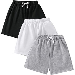 GORGLITTER Boy's 3 Pack Drawstring Waist Athletic Shorts Quick Dry Straight Active Sports Gym Shorts