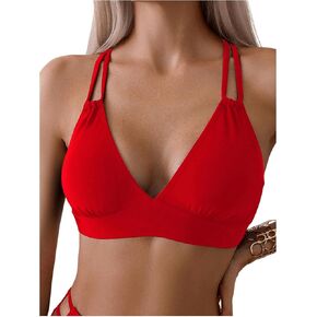 SOLY HUX Women's Bikini Top Spaghetti Strap Criss Cross Back Bathing Suit Tops Swimsuit