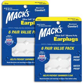 سدادات أذن من السيليكون الناعم من Mack's - 6 أزواج (عبوة من 8 قطع)، عبوة اقتصادية - سدادات الأذن الأصلية المصنوعة من السيليكون المعجون القابلة للتشكيل للنوم والشخير والسباحة والسفر والحفلات الموسيقية والدراسة in Kuwait