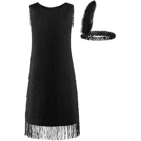 JerrisApparel Girls Tassel Latin Dance Dress Fringe Flapper Costume Dress with Headband