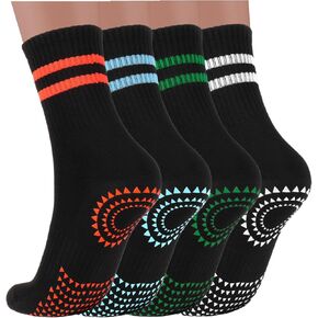 Ultrafun 4 Pairs Pilates Socks with Grips for Women Non Slip Crew Yoga Socks for Barre Dance Hospital