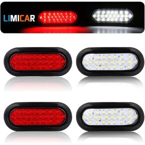 LIMICAR 2 Red 2 White 6" Oval Trailer Lights, 24 LED Flatbed Light Kit, Brake Stop Tail Running Oval LED Lights, LED Tail Lights for Trucks, Trailer Bus RV Jeep Pickups Camper