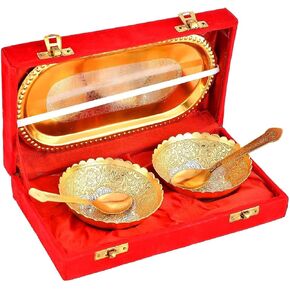 NOBILITY Bowl Spoon Tray Set Gold and Silver Plated Dry Fruits Dessert Serving Set Diwali Christmas Eid Wedding Return Gifts Friends Family Home Decorative Housewarming Corporate Gift tems 6 Sets