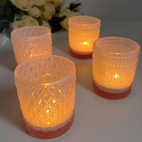 Tea Light Candle Holders 4Pcs,Colored Multicolor Polka dot Vintage votives Bulk for Wedding,Return Gift,Modern Home Decor,Glass Candelabra Candles Holders for Table Centerpiece(Colorful,Set of 4)